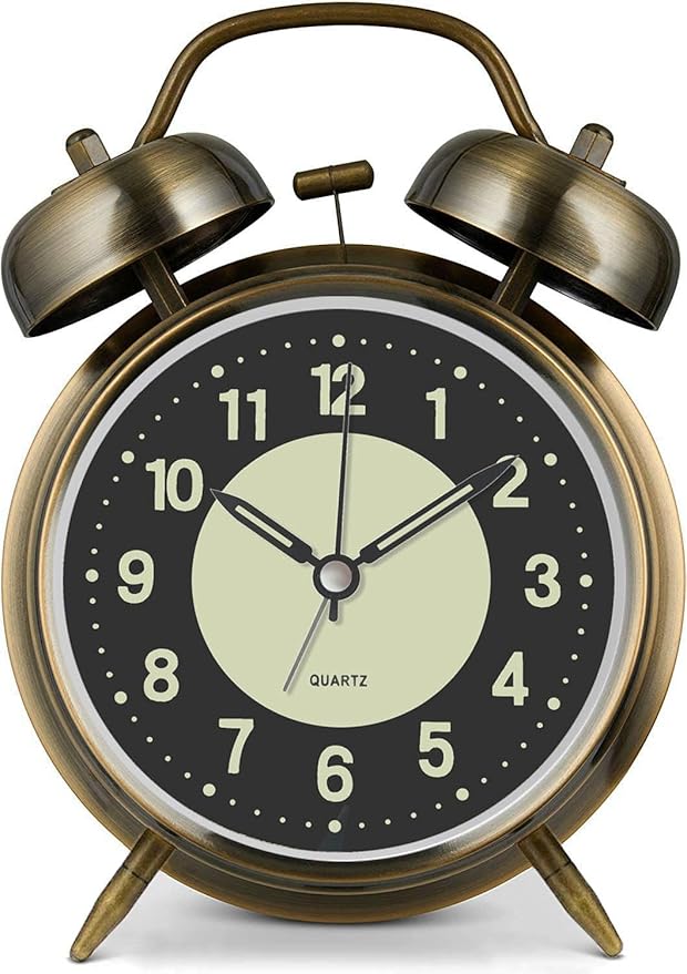 High Alarm Clock for Heavy Sleeping Adults, Metal 10cm Double Clock Battery Operated Alarm Clocks for Bedroom Decoration, Silent Non-Ticking (Bronze)