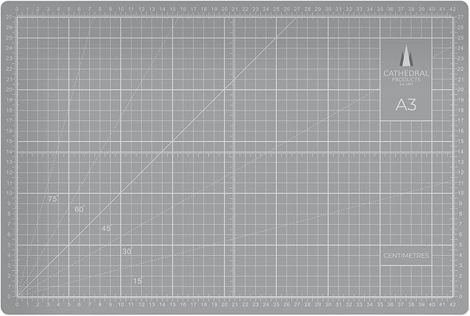 Cathedral Products A3 Double-Sided Self-Healing Cutting Mat | 3mm Thick | Metric and Imperial Grids | Grey