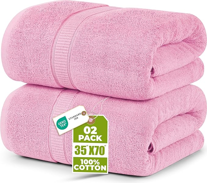 Utopia Towels - Premium Jumbo Bath Sheet (90 x 180 cm, 2 Pack) - 100% Ring Spun Cotton Highly Absorbent and Quick Dry Extra Large Bath Sheet - Super Soft Hotel Quality Towel (Pink)
