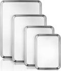 Baking Tray Set of 4, Essentials Stainless Steel Oven Tray Sets, Easy Cleaning Rectangle Sheet Oven Tray for Baking Cooking, Non Toxic, Rust Free, Dishwasher Safe (Large Size)