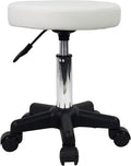 FURWOO Round Rolling Stool with Wheels Height Adjustable Spa Stool for Salon Massage Home Kitchen White