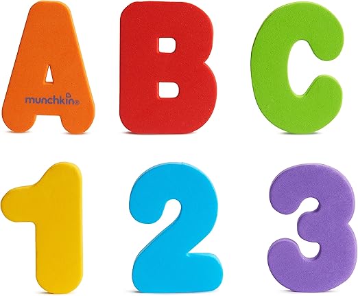 Munchkin Learn Baby Bath Foam Letters & Numbers | Mess-Free Baby Bath & Shower Toys | Sticks on Tiles & Porcelain | Creative Toddler Bath Toys