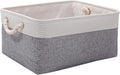 Small Storage Box with Handles, Foldable Wardrobe Baskets for Storage, Canvas Linen Storage Baskets for Clothes, Toys, Towels, Office Products (Grey and White, small)