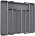 Aujen Cutlery Drawer Organiser - Expandable Kitchen Drawer Storage Organiser, Adjustable Cutlery Tray, Multipurpose Utensil Organisation for Forks, Knives, Grey, 34 x 4 x 26~50 cm