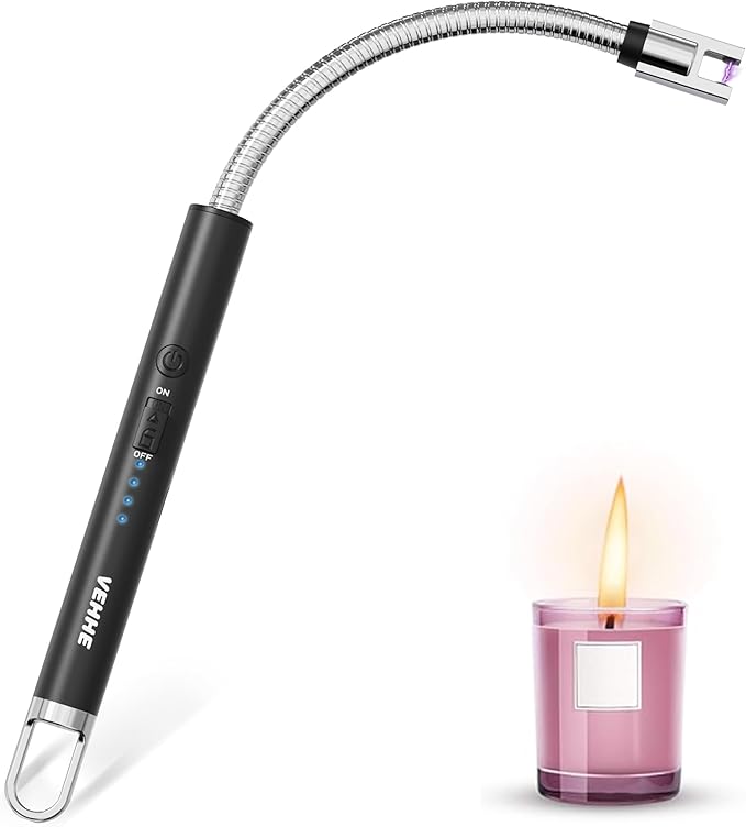 VEHHE Candle Lighter, Electric Lighter Rechargeable USB Lighters with 360° Long Flexible Neck, Arc Windproof Lighters with LED Battery Display, for BBQ Camping Light Candles Gas Stoves