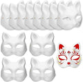 12 Pcs Cat Masks to Decorate, Therian Pure White Paper DIY Blank Fox Hand-Paintable Anime Half Face Masks for Masquerade Carnival Cosplay Halloween