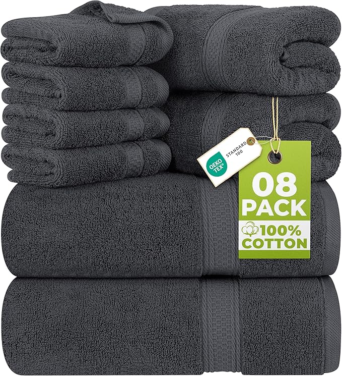 Utopia Towels 8 Piece Towel Set - 2 Bath Towels, 2 Hand Towels and 4 Washcloths Cotton Hotel Quality Super Soft and Highly Absorbent (Gray)