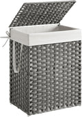 SONGMICS - Storage Basket - 90L Dirty Laundry Basket with Lid - Foldable, Removable Fabric Bag and Handles - For Blankets, Clothes, Living Room, Bedroom, Laundry Room - Grey - LCB51WG