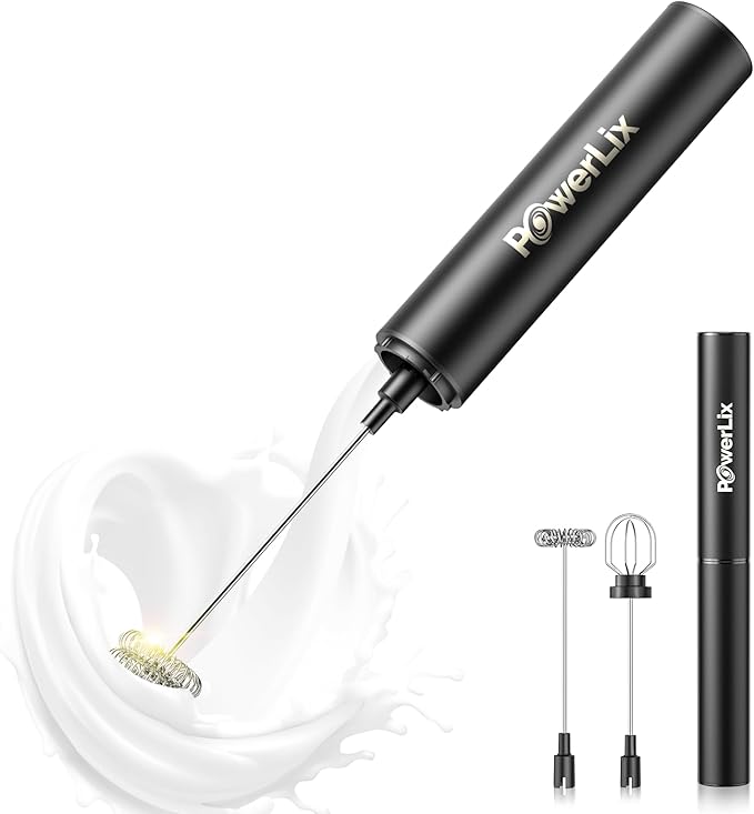 POWERLIX Pro 3-in-1 Handheld Milk Frother Electric - USB-C Rechargeable, 10,000 RPM Quick Whisk, Detachable Heads for Latte/Cappuccino/Egg Whites, Auto-Stop Safety, Portable Barista Tool