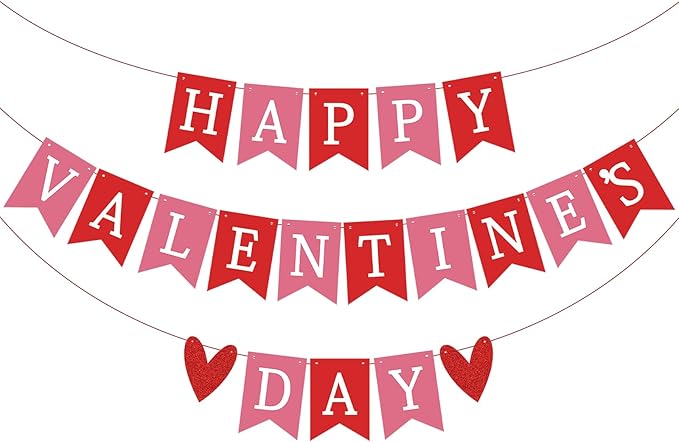 Happy Valentines Day Banner Red Pink Valentine's Day Decor Heart Garland Banner for Anniversary Wedding Valentines Day Party Decorations