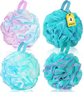 Shower Puff Loofah Sponge Extra Large,Set of 4,75G/PC, Soft Body Scrubber Bath Sponge for Women and Men,Scrunchie Mesh Pouf Bathroom Sponge Skin Exfoliating