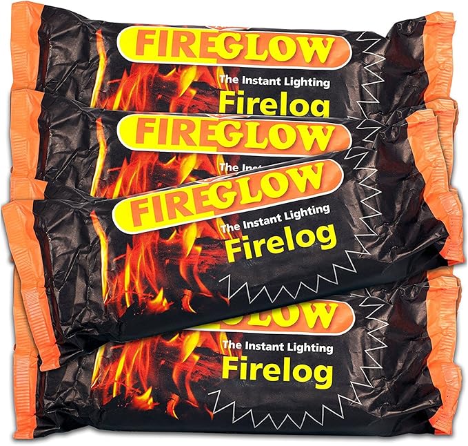 FIREGLOW 15 x Instant Lighting Firelog, Unflavored, Burns for up to 90 Minutes, Perfect for Open Fires, Fire Pits and Chimineas, Made from Compressed Wax and Sawdust