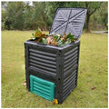 Easy Shopping® Garden Compost Bin, 300L Outdoor Composting Container for Kitchen & Garden Waste Composter with Hinged Lid, Durable & Waterproo Black and Green