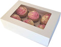 25-Pack Premium 6 Cupcake Boxes| White Bakery Boxes with Clear Window | Pop-Up Design & Adjustable Insert for Cupcakes or Muffins | Recyclable Food-Grade Cardboard | Made in the UK