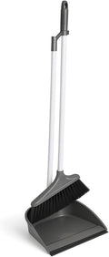 BH | Dustpan and Brush Set | Long Handled | Grey | 1-Set | Upright Large Dustpan and Broom Combo Set | for Household Cleaning, Sweeping Brush for Home, Kitchen, Office, Lobby - by BEST HOUSE