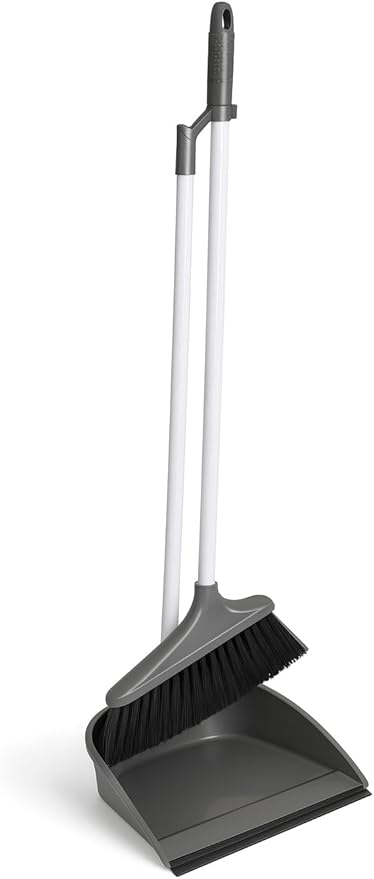 BH | Dustpan and Brush Set | Long Handled | Grey | 1-Set | Upright Large Dustpan and Broom Combo Set | for Household Cleaning, Sweeping Brush for Home, Kitchen, Office, Lobby - by BEST HOUSE