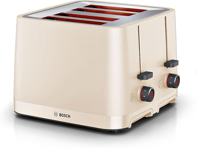 Bosch MyMoment Infuse TAT3M147GB- Stylish 4-Slice Toaster with 7 browning levels, Reheat/Defrost, Auto Shut-Off, High Lift and Crumb Tray, in Matte Cream