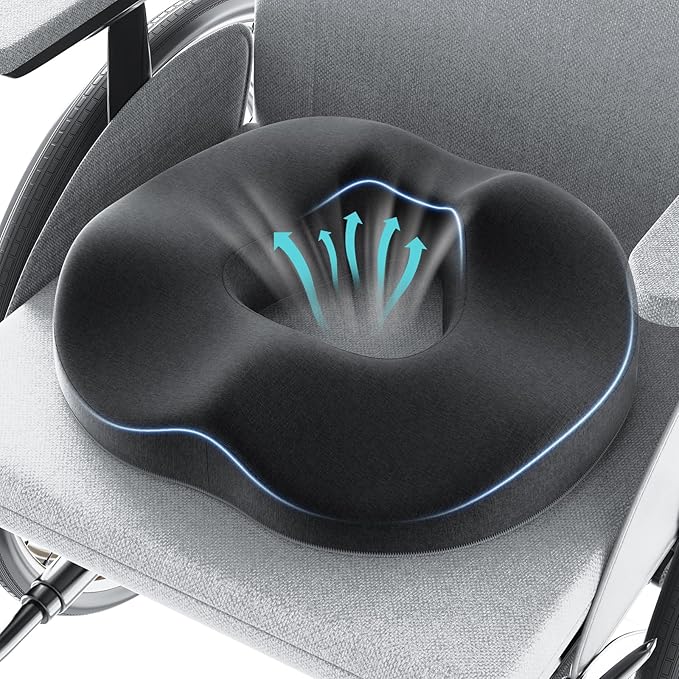 Benazcap Donut Pillow Seat Cushion for Sciatica & Tailbone Pain Relief, Memory Foam Hemorrhoid Pillow by Ergonomic for Coccyx, Sciatica, Pregnancy, Postpartum- DarkGray
