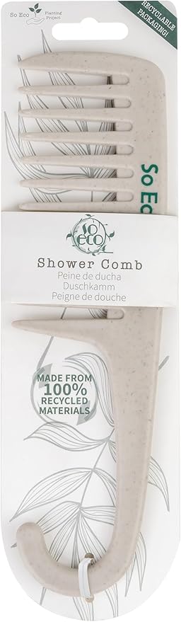So Eco Shower Comb - Wide-Tooth Detangling Comb for Wet & Dry Hair with Curved Handle, Made from 100% Post-Consumer Recycled Material, Distributes Conditioner & Reduces Hair Breakage