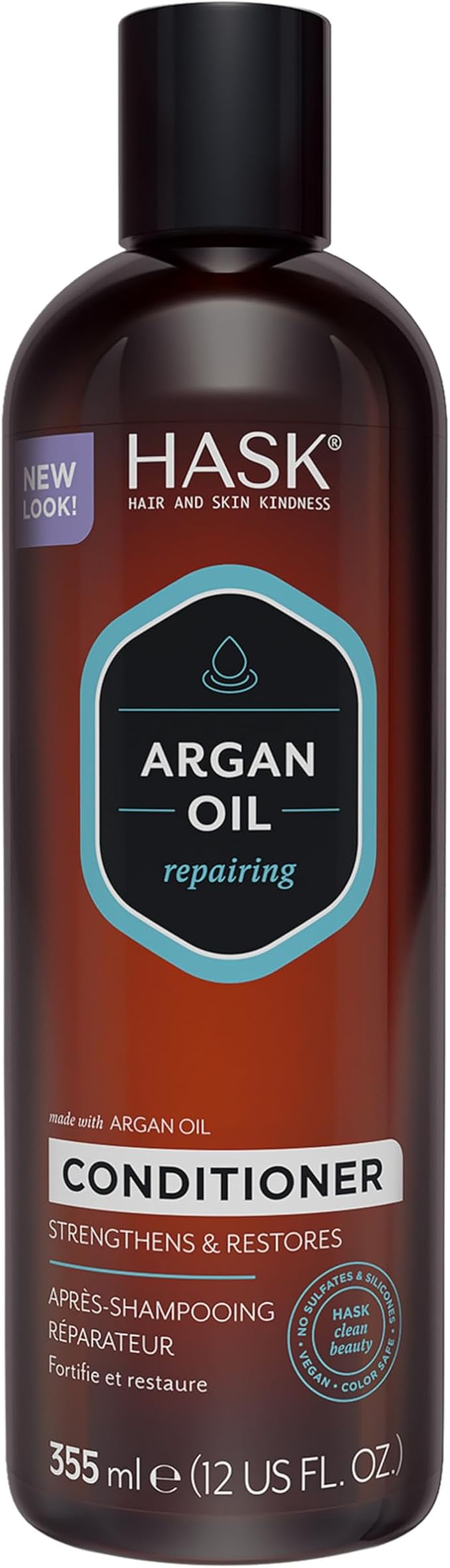 HASK Argan Oil Conditioner, Repairing for all hair types, colour safe, and cruelty-free - 1 355mL Bottle