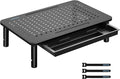 BONTEC Monitor Stand with Drawer, 3 Height Adjustable Monitor Riser for Desk, Mesh Platform for Laptop, Computer, iMac, Printer up to 20KG, Desk Organizer with Cable Ties Included