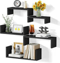 SRIWATANA Black Floating Wall Shelves Set of 5, Wooden Shelves for Wall Decor, Display Shelves Book Shelf for Living room, Kitchen, Bathroom, Bedroom Wall Mounted