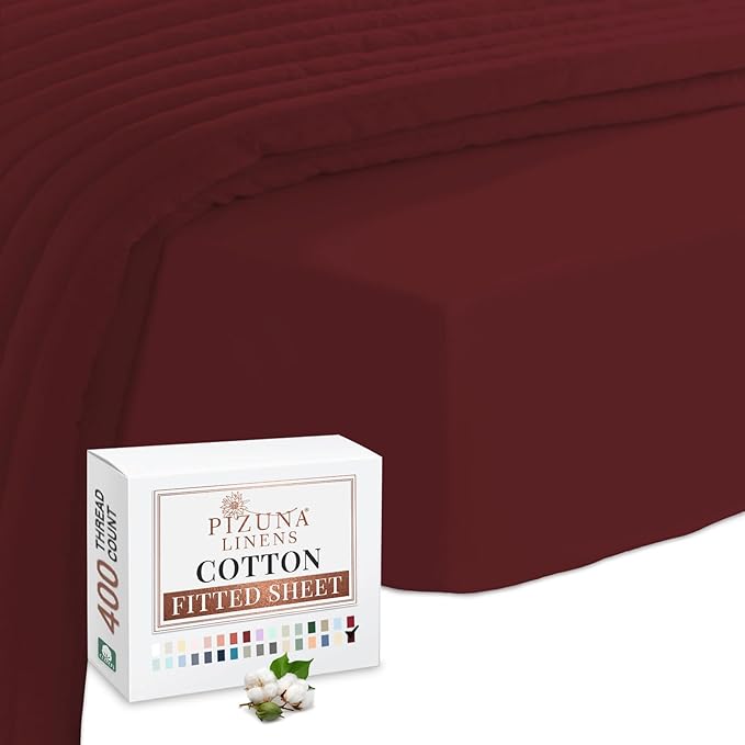 Pizuna 100% Cotton Fitted Sheets Rio Red, 400 Thread Count Long Staple Cotton King Size Fitted Sheet 160x200 cm, Sateen Weave 40 cm Deep Fitted King Size Sheet 1 PC
