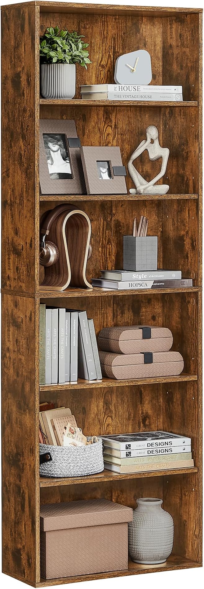 VASAGLE Bookcase, 6-Tier Bookshelf, Open Storage Shelf, Shelving Unit, 24 x 60 x 178.5 cm, for Living Room, Home Office, Dinning Room, Rustic Brown LBC169K01