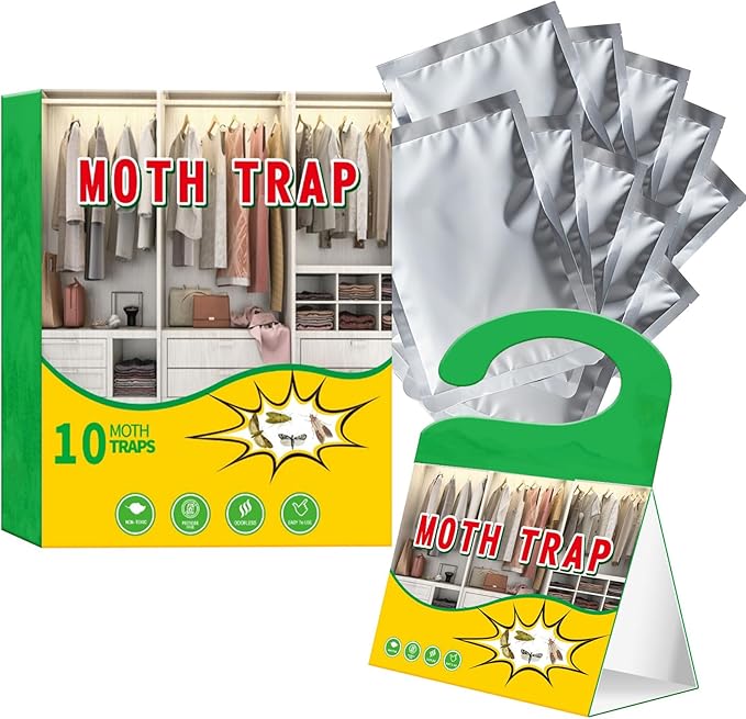 Clothes Moth Traps 10 Pack Premium Pheromone Sticky, Non-Toxic & Odorless Moth Catchers for Wardrobes, Carpets, Clothing & Homes