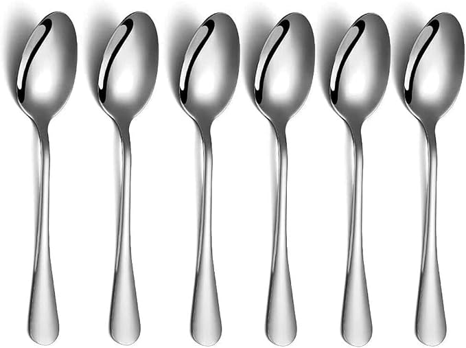 AEX Premium Collection Teaspoons, 18/0 Stainless Steel, Round Edge Plain Pattern Cutlery, Tea Spoons with Mirror Polished Finish– Pack of 6.[Silver]