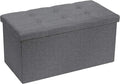 Requena Linen Fabric Ottoman, Folding Storage Footstool with Box, 76 x 38 x 38cm, Dark Grey