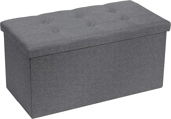 Requena Linen Fabric Ottoman, Folding Storage Footstool with Box, 76 x 38 x 38cm, Dark Grey