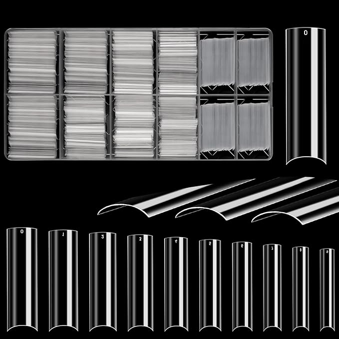 JUSTOTRY 700 Pcs No C Curve Clear Nail Tips No Glue, Extra Long Square Nails Tip Set, XXL Full Cover Fake Nails Tips for Women,Acrylic Straight False Nail Tip for Nails Art and DIY French Nail Designs