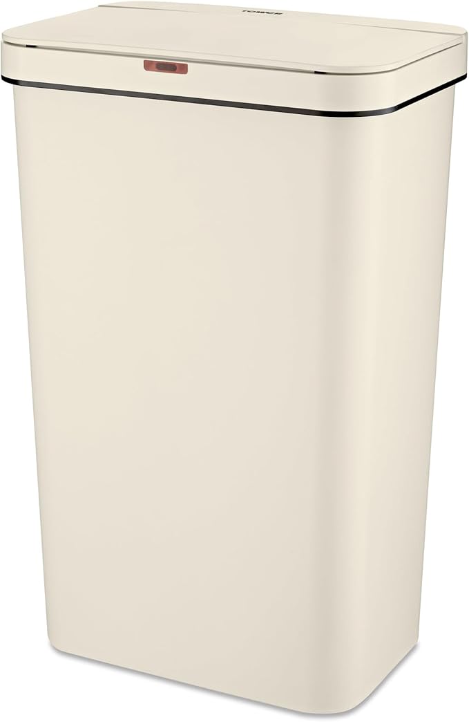 Tower T838005C Sensor Bin with Retainer Ring, Battery-Operated, 50L, Cream