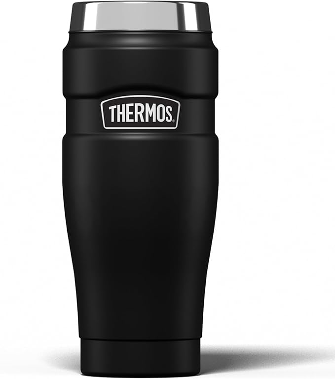 Thermos Stainless King Travel Tumbler & Multi- Purpose Flask- 470ml Insulated Hot & Cold Water Bottle for Daily Commute & Weekend Adventures - Sleek Design in Matt Black, 5-Year Durability