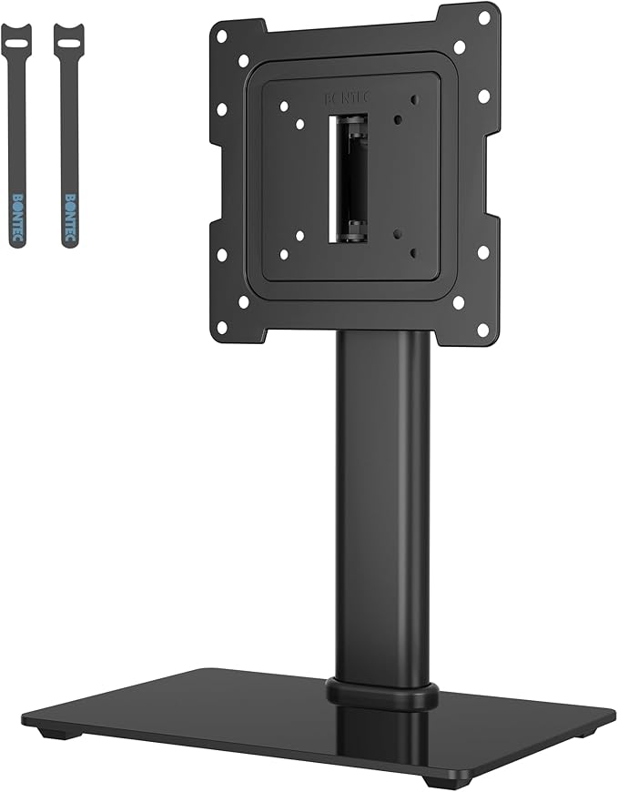 BONTEC Universal Swivel TV Stand for 17-43 Inch Screens, Height Adjustable Pedestal TV Mount for LCD/LED/OLED/Plasma/Curved TVs up to 45kg, Mobile TV Stand with 2 Cable Ties, Adjustable TV Riser