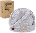 myHomeBody Hair Towel Wrap, Luxury Rapid-Dry Hair-Drying Turban, Ultra Soft and Quick Drying Absorbent Charcoal Fiber, with Coconut Shell Button - Gray