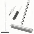 Rubber Broom, 2 in 1 Rubber Broom with Squeegee, Adjustable Long Handle Rubbers Brooms, Floor Scrubing Brush, for Pet Cat Dog Hair Removal Carpet Kitchen Garden Yard Window Cleaning,White