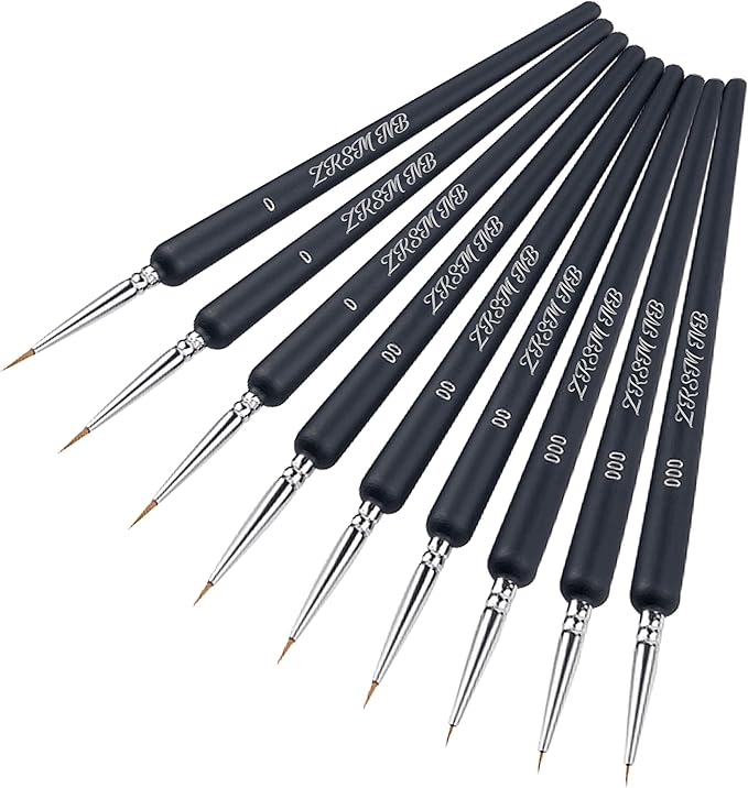 ZKSM 9pcs Detail Paint Brush Set Fine Miniature Artist Painting Brushes with 0, 00, 000 Size Drawing Brushes for Paintings Art Acrylic Watercolor Oil Nail Art