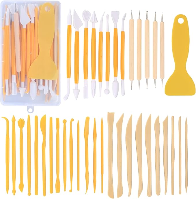 Pottery Clay Sculpting Tools, Polymer Clay Tools, Wood Carving Tools, Pottery Clay Modelling Tools Double-Ended for Sculpture, Modelling Clay, Polymer, Ceramic, Embossing (39pcs)
