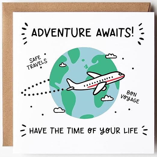 Adventure Awaits Good Luck Card – Bon Voyage, Safe Travels, Farewell Card for Friends, New Job, Moving Away, Gap Year, Good Luck on Your New Adventure