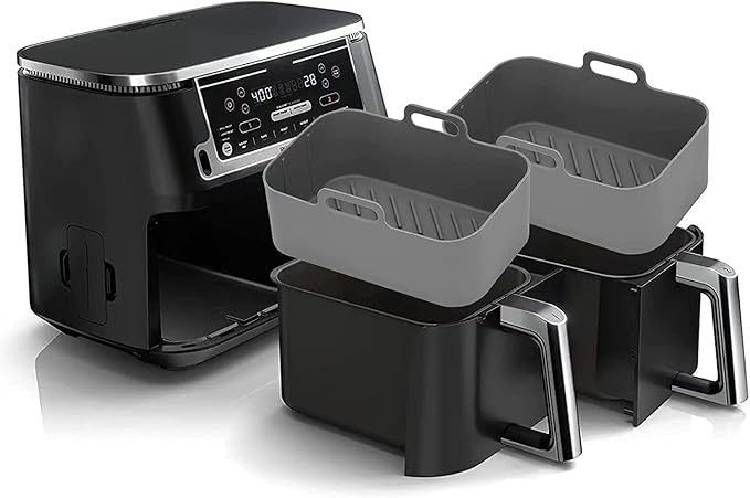 Silicone Air Fryer Liners 2 Pack for Ninja Foodi Dual AF400UK AF300UK T17088 & Tower, T17088, Russell Hobbsand, Keplin, COSORI, Instant Ninja Air Fryer Accessories, 6-in-1 8-10QT Baskets