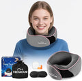 Travel Pillow for Adults,Memory Foam Airplane Pillow with 360 Neck Support, Includes Storage Bag, Eye Mask, Ear Plugs, Adjustable Travel Pillow for Long Flights,Train,Car & Business Trips(Pink Grey)