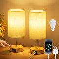 Suright Bedside Lamps Set of 2, Touch Lamps Bedside with USB A+C Charging Ports, 3-Way Dimmable Table Lamp, Small Lamp for Bedroom Living Room with Linen Fabric Shade (LED Bulb Included)