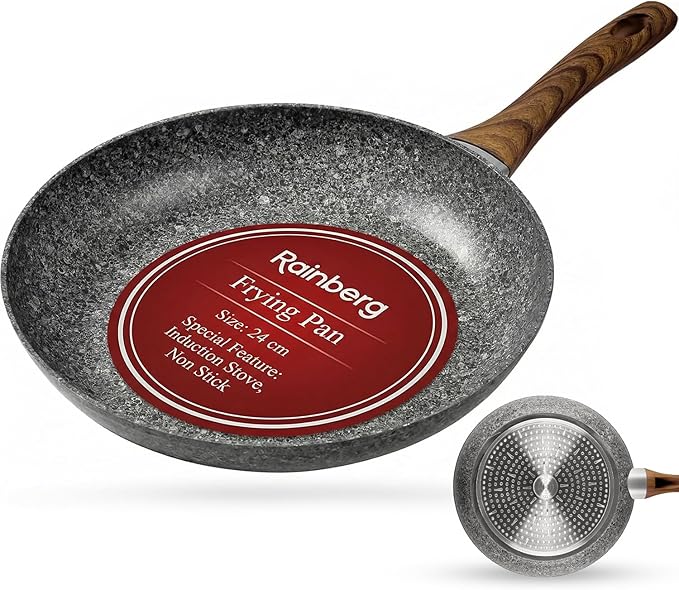 Rainberg 24cm Frying Pan, Granite Frying Pan Nonstick Coating, Anti-Scratch Pans, Non-Stick Frying Pans, Induction Compatible (24cm)