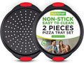 NutriChef 2-Pc. Non Stick Pizza Tray - with Silicone Handle, Round Steel Non-Stick Pan with Perforated Holes, Dishwasher Safe, Pizza Tray with Silicone and Oversized Handle, PFOA, PFOS, PTFE Free