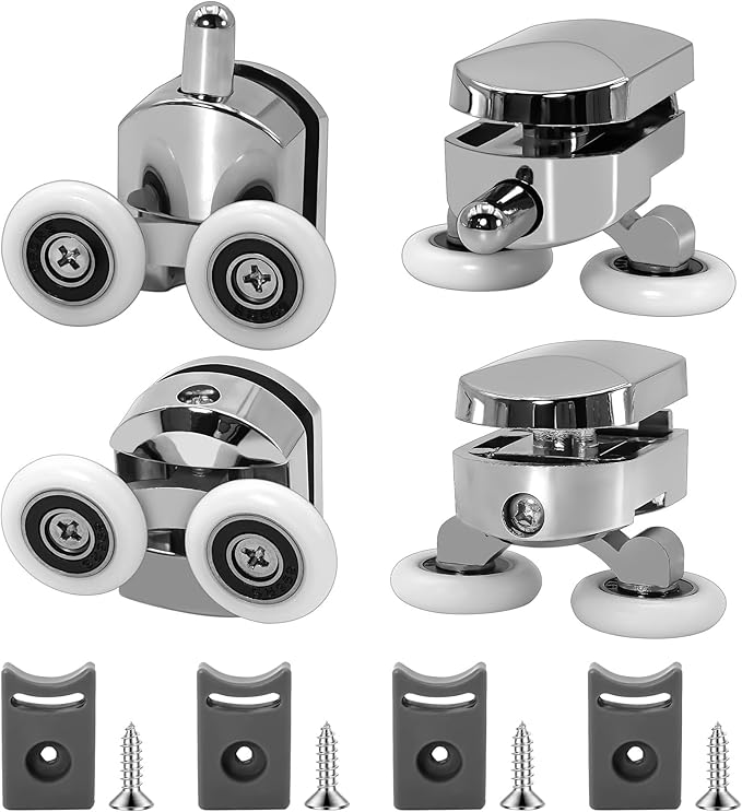 4Pcs 23mm Shower Door Rollers Replacement, Sliding Glass Door Wheels for Curved Shower Enclosures, Bathroom Roller Runners, Fits 4-6mm Glass, Anti-Collision Block (2 Top and 2 Bottom Rollers)