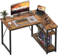 100 * 80cm L Shaped Computer Desk with Reversible Large Storage Shelves, Corner Desk Computer Workstation Matching Under Desk Height Adjustable Storage, Home Office Work Table Brown