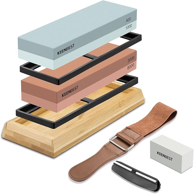 Actual Grit Premium Material Sharpening Stone Set 400 1000 3000 8000 Whetstone Japanese Knife Sharpener Stone Wetstones for Sharpening Knives Wet Stone Red