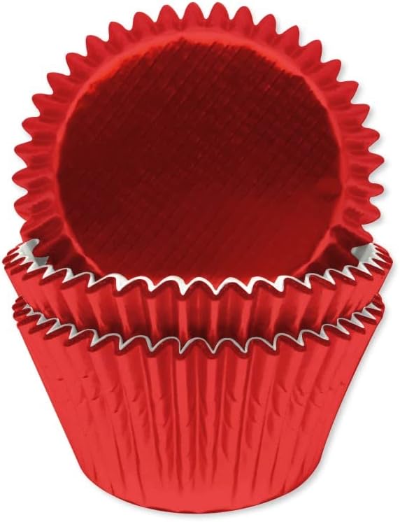 Anniversary House 45 Red Foil Cupcake Cases for Baking, Baking Cups in Heavy Duty Greaseproof Paper, J182
